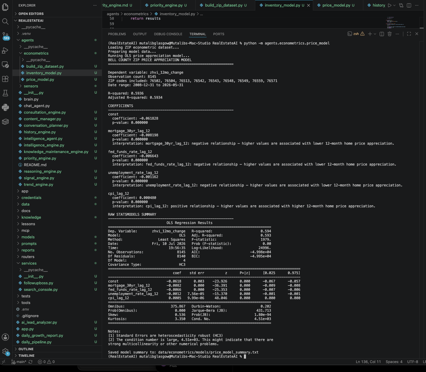 RealEstateAI econometric forecasting engine output