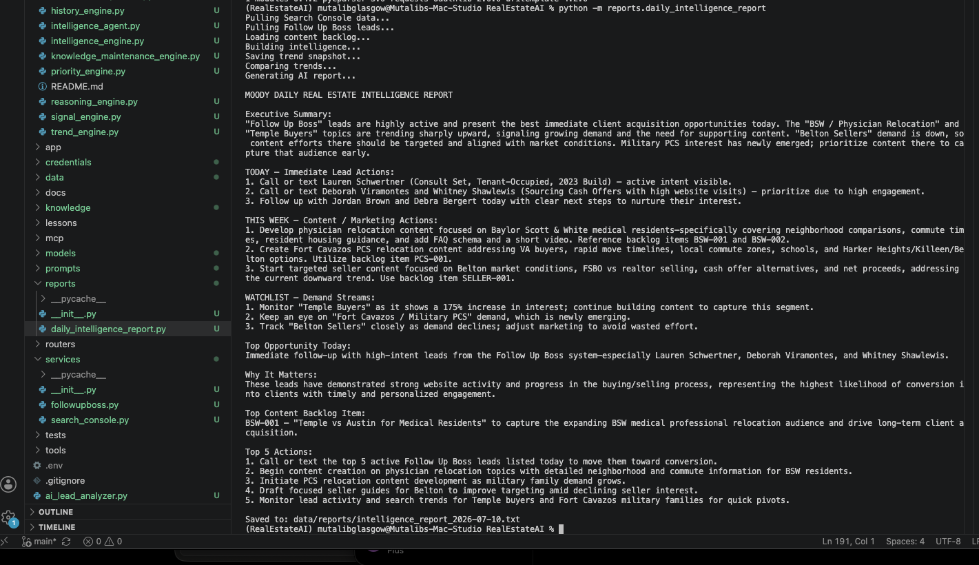 MoodyAI daily intelligence report generated from connected business data